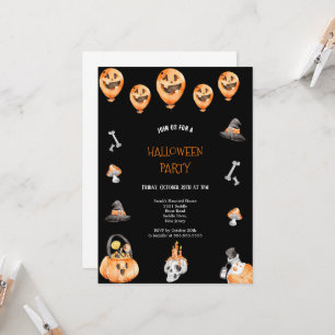 CUTE AND SCARY BLACK AND ORANGE HALLOWEEN PARTY INVITATION