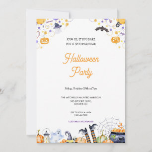 CUTE AND SCARY ORANGE AND PURPLE HALLOWEEN PARTY  INVITATION