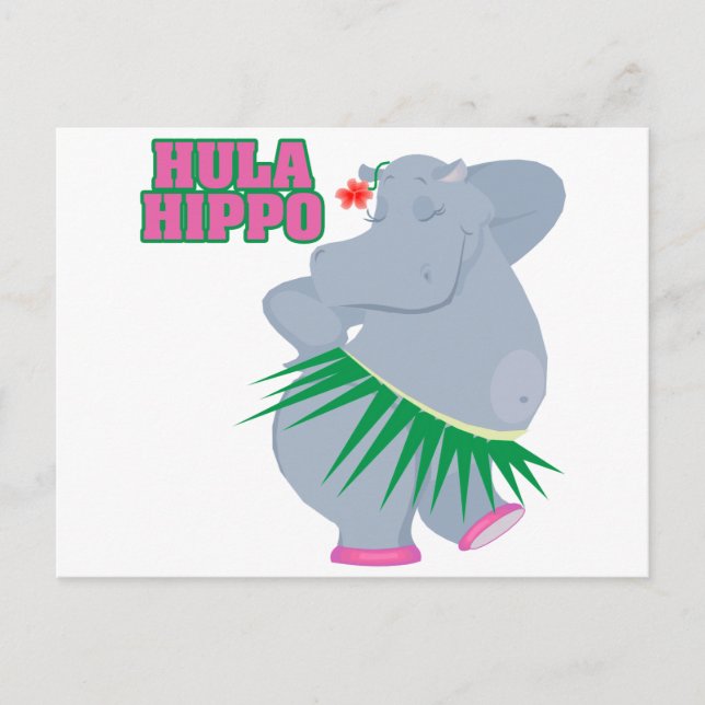 cute and silly luau hula hippo postcard (Front)