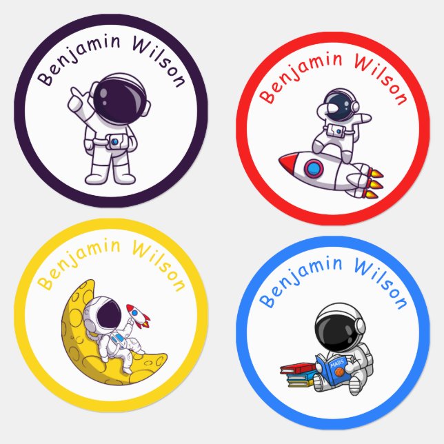 Cute and Simple Astronaut Custom Kids Name Labels (Group)