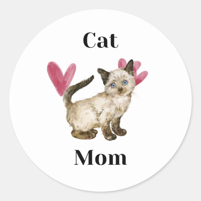 Cute and Simple Cat Mum Classic Round Sticker (Front)