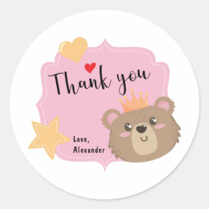 Cute and Simple Kids Birthday Thank You Teddy Classic Round Sticker