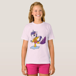 Cute and Simple Pink Floral Unicorn in Raincoat T-Shirt