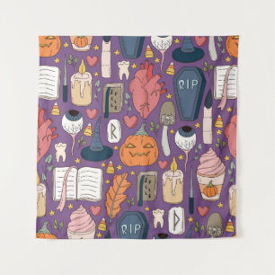 Cute and spookie seamless Halloween pattern with p Tapestry