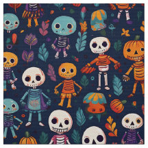 Cute and spooky colourful skeletons on halloween