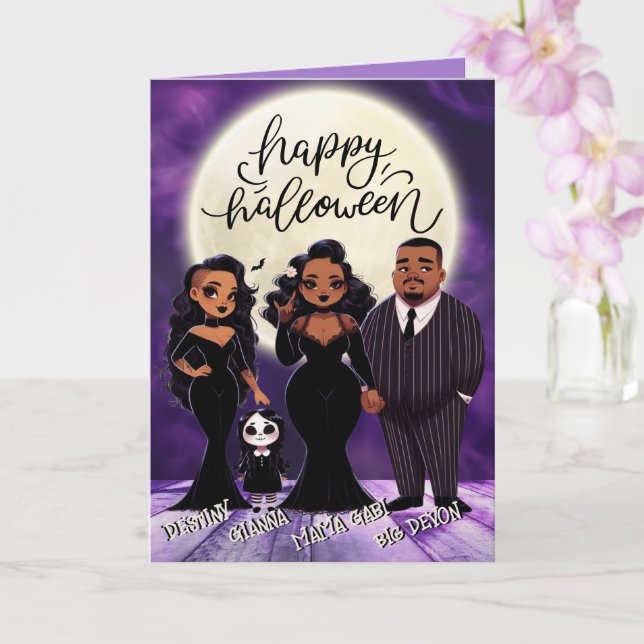 Cute and Spooky Ethnic Family Halloween  Card (Orchid)