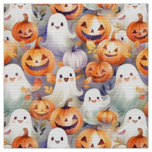 Cute and spooky ghosts and jack o lanterns fabric