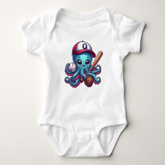 Cute and Sport octopus Baseball Player Baby Bodysuit (Front)