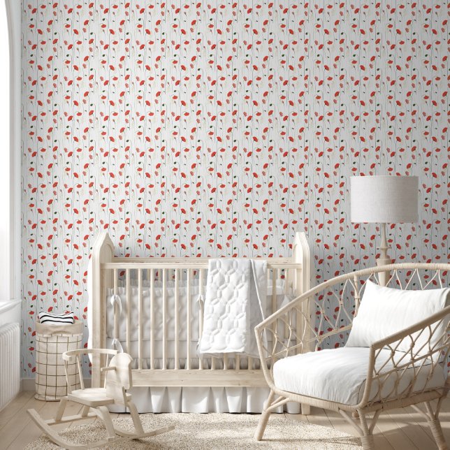 Cute And Sweet Floral Poppy Pattern Wallpaper (Kids)