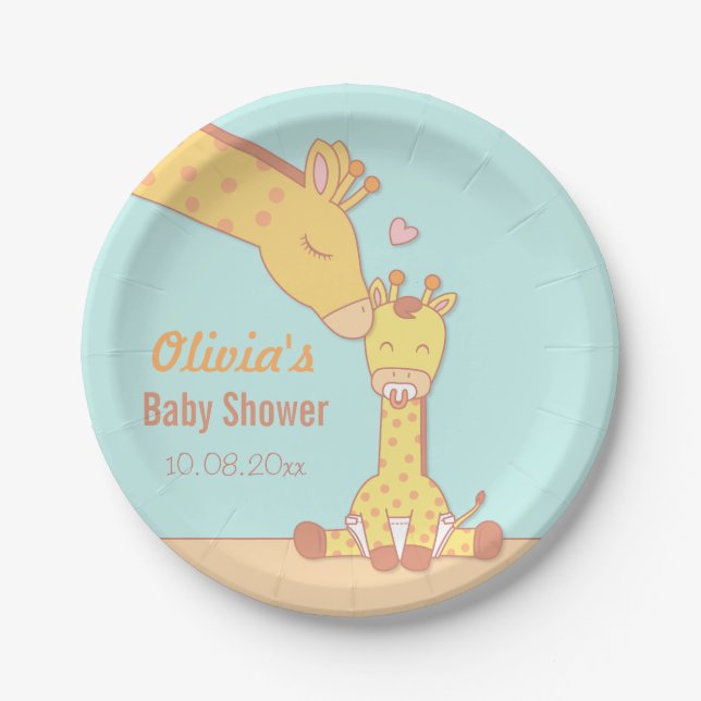 Cute and Sweet Giraffe Baby Shower Supplies Paper Plate (Front)