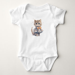 Cute and Sweet Tabby Kitten Kitty Cat with Dress Baby Bodysuit