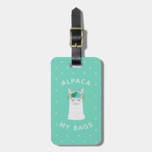 Cute and Trendy Alpaca Turquoise Luggage Tag