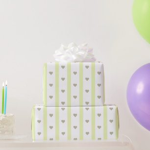 Cute and trendy heart and stripes Pastel greenery Wrapping Paper