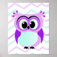 Cute and unique cartoon owl on chevron nursery