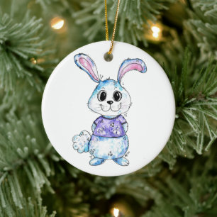 Cute and Whimsical Blue Bunny Ceramic Tree Decoration