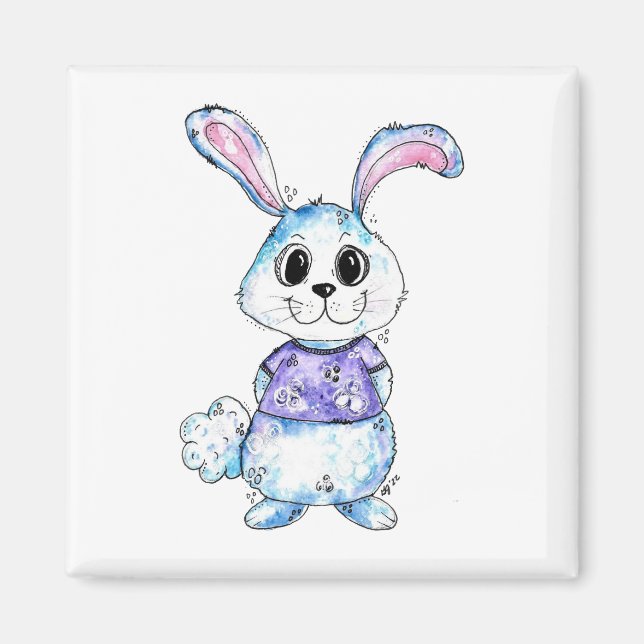 Cute and Whimsical Blue Bunny Magnet (Front)
