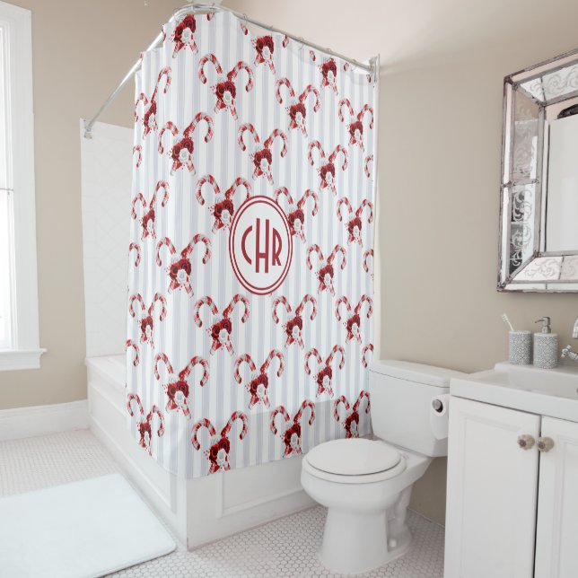 Cute and Whimsical Candy Cane Shower Curtain (In Situ)