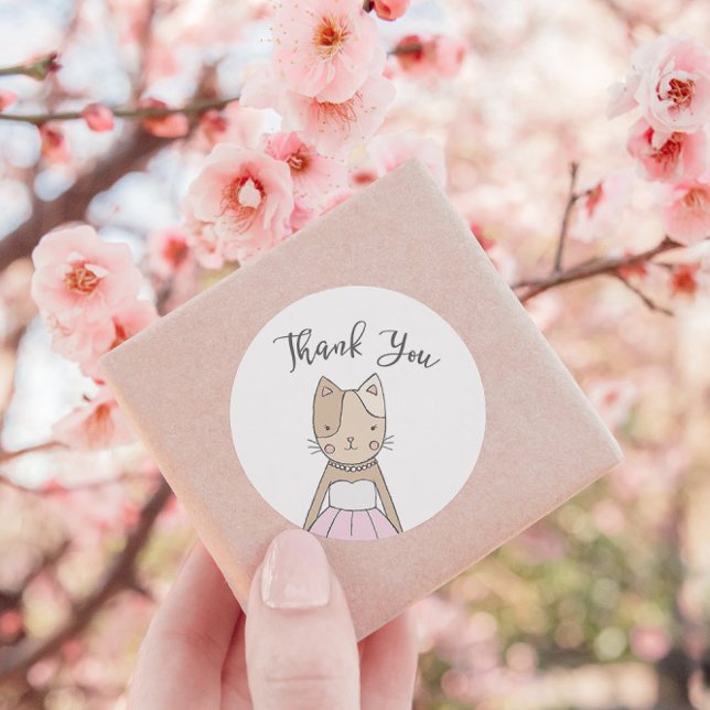 Cute and Whimsical Kitty Thank You Classic Round Sticker (Creator Uploaded)