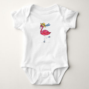 Cute and Whimsical Pink Flamingo on Skates Baby Bodysuit