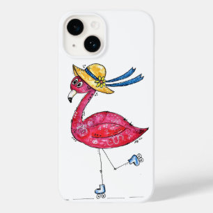 Cute and Whimsical Pink Flamingo on Skates Case-Mate iPhone 14 Case