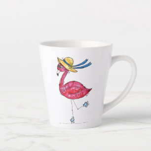 Cute and Whimsical Pink Flamingo on Skates Latte Mug