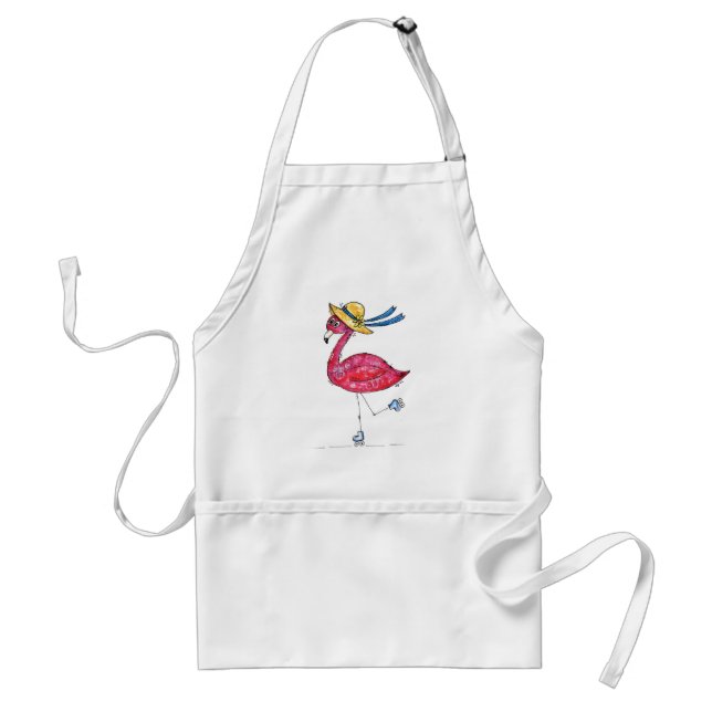 Cute and Whimsical Pink Flamingo on Skates Standard Apron (Front)