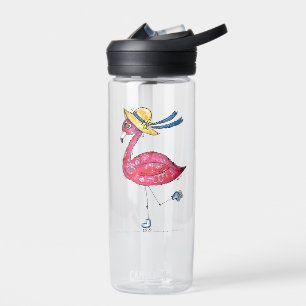 Cute and Whimsical Pink Flamingo on Skates Water Bottle