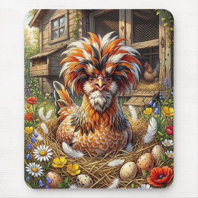 Cute and Whimsical Polish Chicken Coop Mouse Pad (Front)