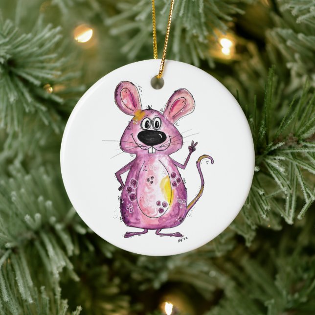 Cute and Whimsical Purple Mouse Ceramic Tree Decoration (Tree)