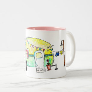 Cute and Whimsical Retro Happy Camper Two-Tone Coffee Mug