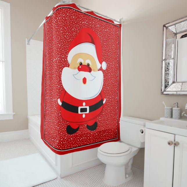 Cute and whimsical Santa Claus Christmas custom Shower Curtain (In Situ)