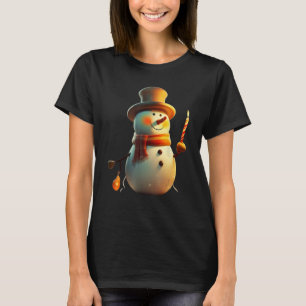 Cute and Whimsical Snowman Holding Candy Cane Ligh T-Shirt