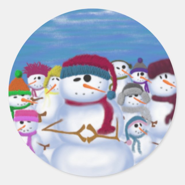 Cute and Whimsical Snowmen Classic Round Sticker (Front)