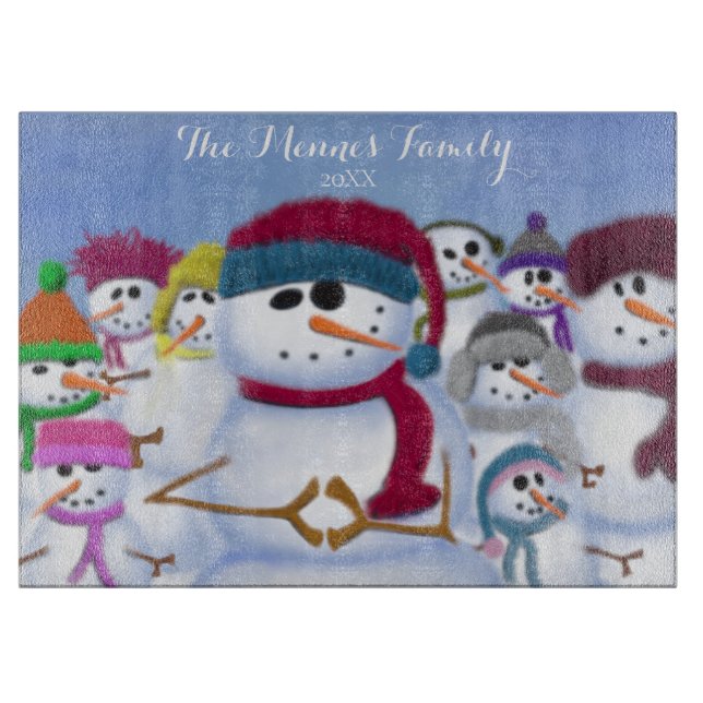 Cute and Whimsical Snowmen Cutting Board (Front)