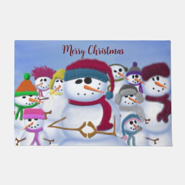 Cute and Whimsical Snowmen Doormat (Front)
