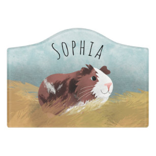 Cute and Whimsical Spotty Guinea Pig Kids Door Sign