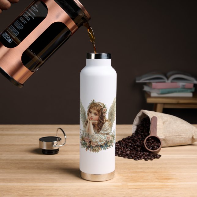 Cute Angel / Cherub / Guardian Angel Water Bottle (Coffee (Rotated))