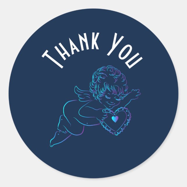 Cute Angel Cherub Holding a Lace Heart Thank You Classic Round Sticker (Front)