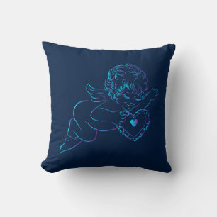 Cute Angel Cherub Holding a Lace Valentine Heart Cushion