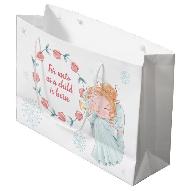 Cute Angel Christmas Large Gift Bag (Front Angled)