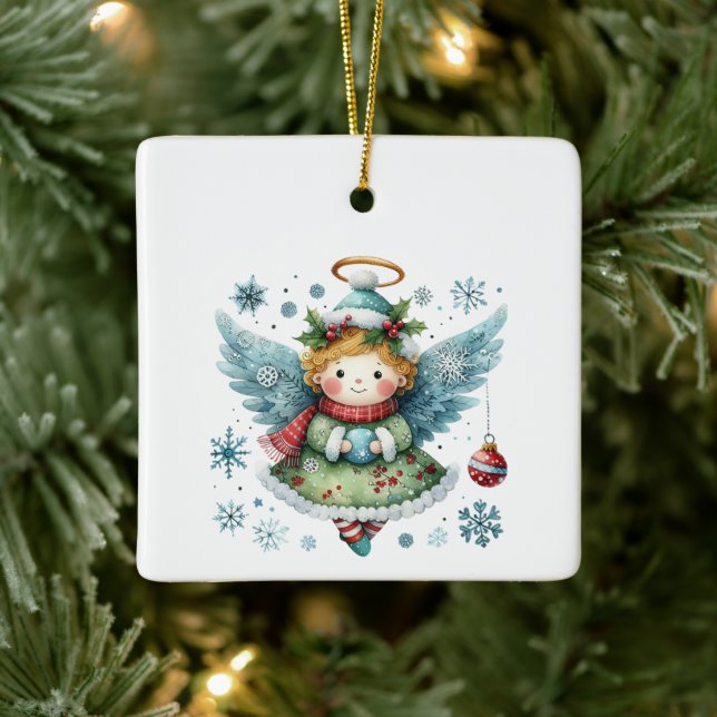 Cute Angel Folk Art Style Ceramic Ornament (Tree)