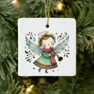 Cute Angel Folk Art Style Ceramic Ornament