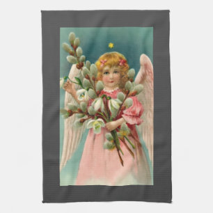 Cute Angel In Pink Dress Tea Towel