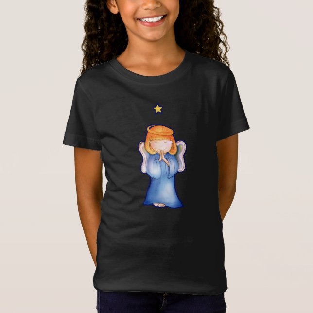 Cute angel of peace girl blue Christmas t-shirt (Front)