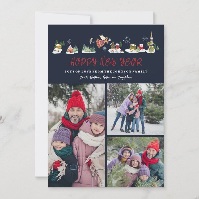 Cute Angel Peace on Earth Photo New Year 3 Photos Holiday Card (Front)