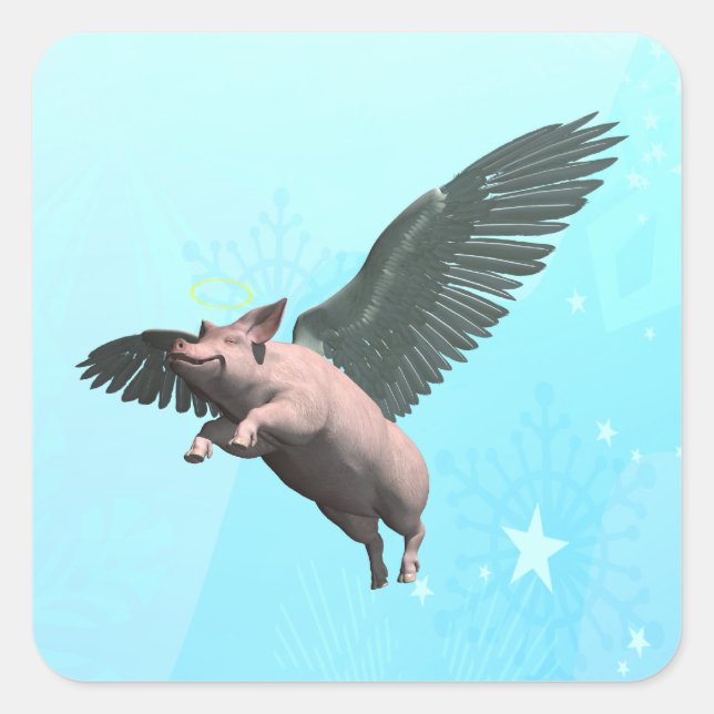 Cute Angel Pig Flying in the Sky Square Sticker (Front)