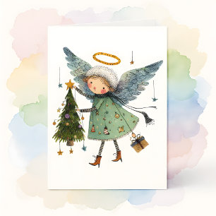 Cute Angel with a Christmas Tree Card