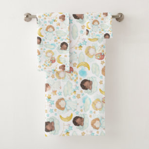 Cute Angels and Stars Watercolor Pattern Tote Bag Bath Towel Set