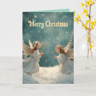 Cute angels Christmas holiday Folded Greeting Card