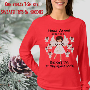 Cute Angels, Christmas, With Name, Ladies T-Shirt